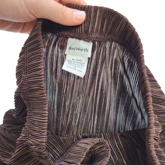 BonWorth Womens Vintage Pleated Slinky Midi Skirt Size Small Petite Brown A Line - Picture 9 of 11